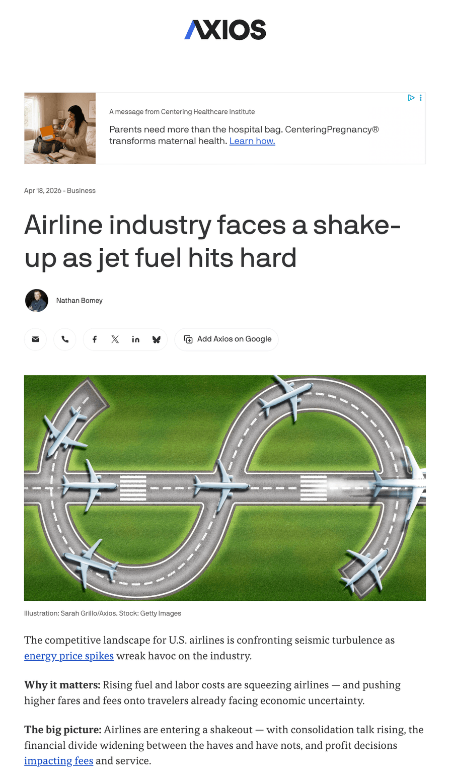 Axios - Airline industry faces a shake-up as jet fuel hits hard