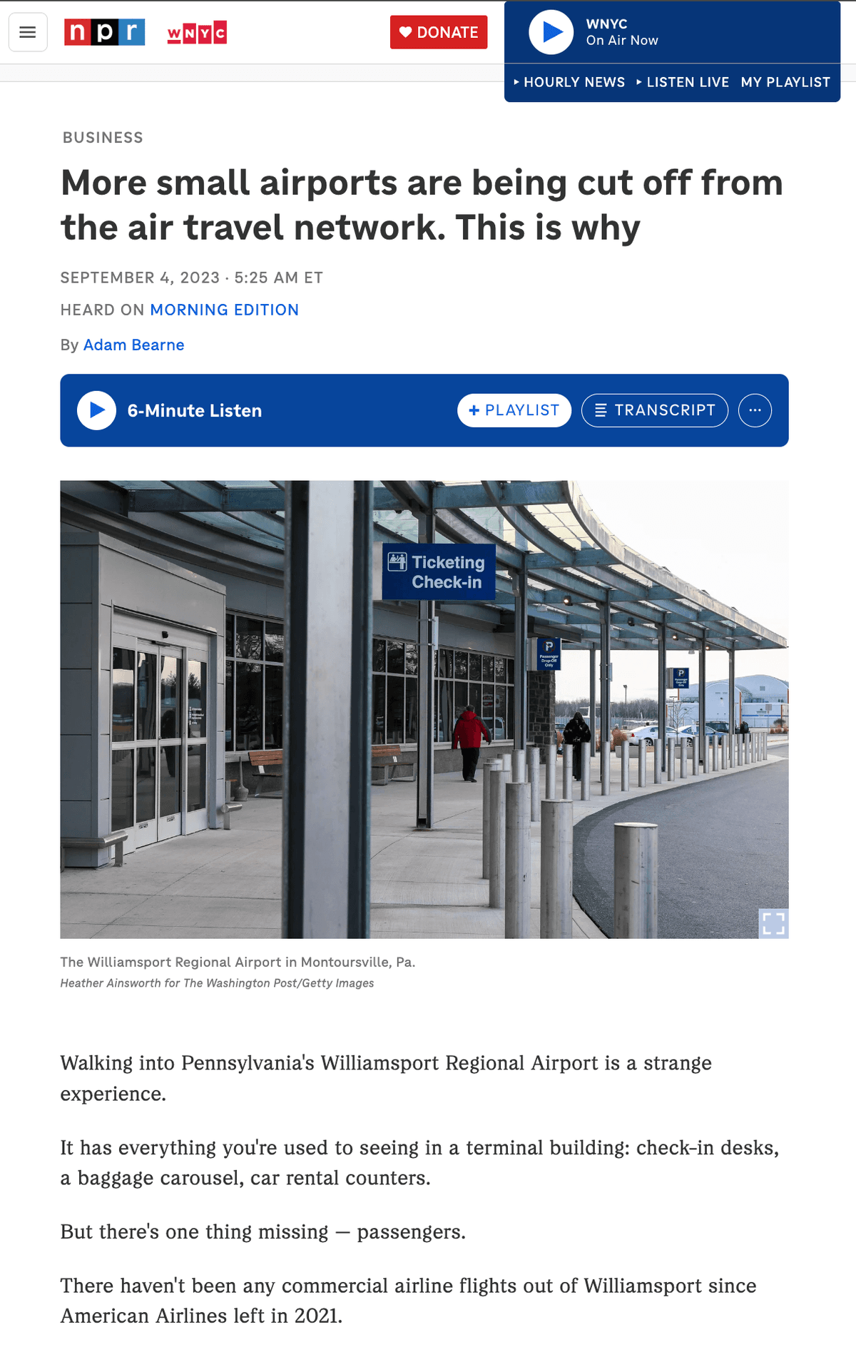 NPR - More small airports are being cut off from the air travel network. This is why